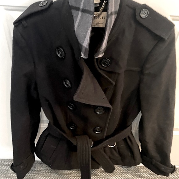 Burberry womens wool peacoat with plaid collar 14